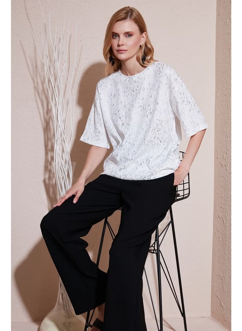 Lela Shiny Oversize Fit Crew Neck Blouse Women's Blouse 5865816 - Image 1